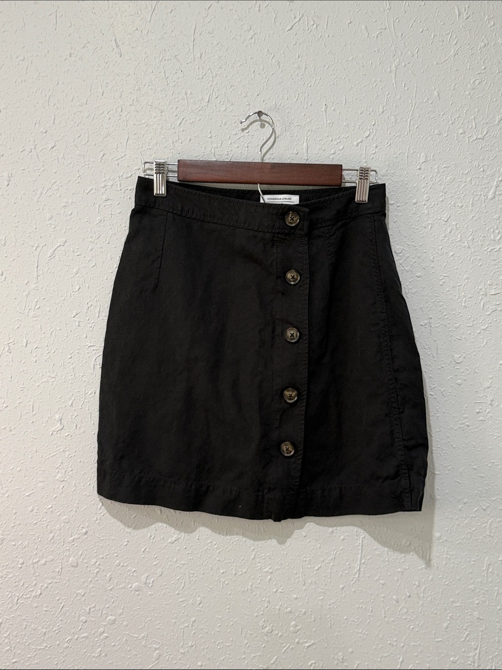 & Other Stories Cotton Linen Black Button-Front Women's Skirt
